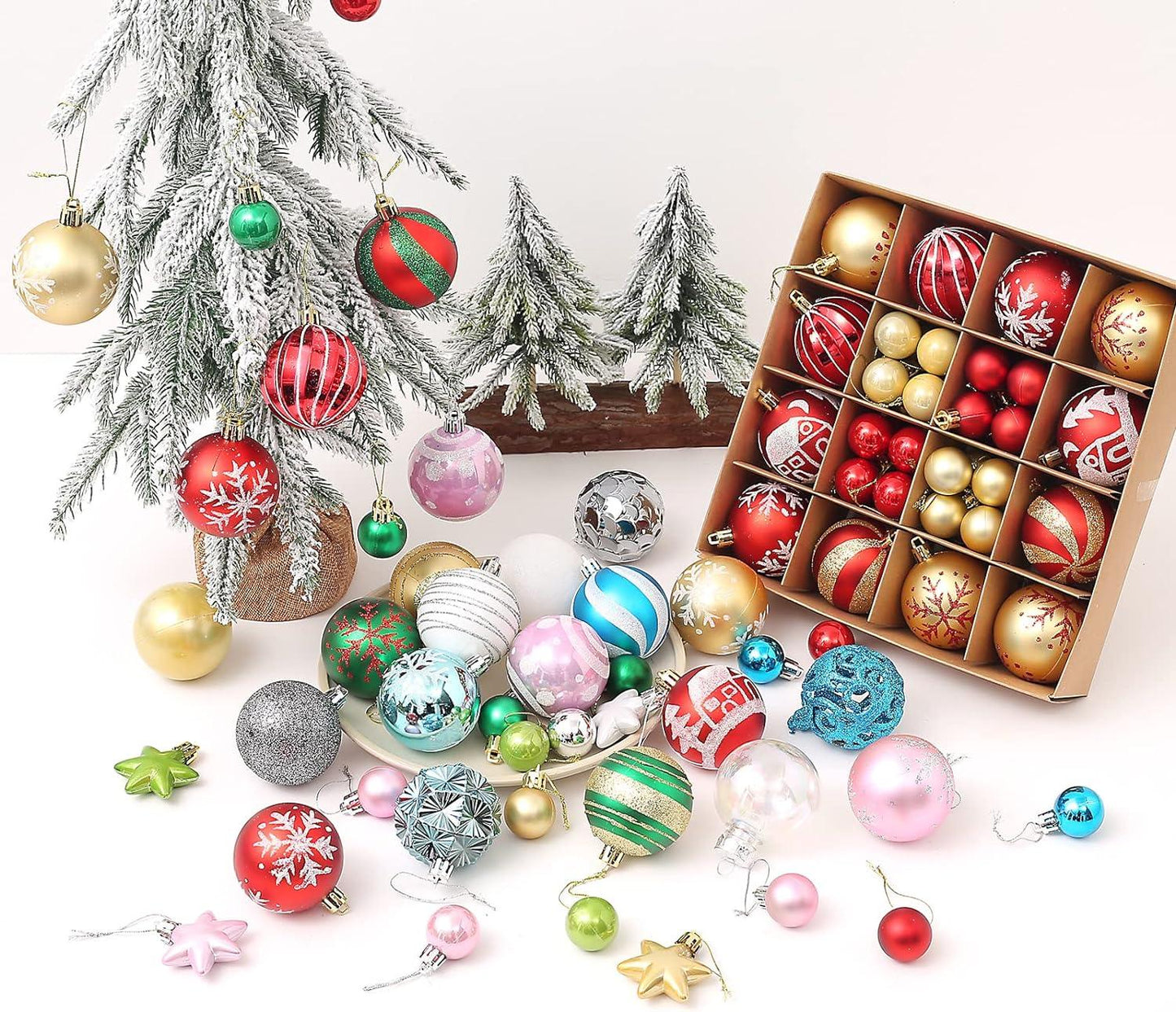 Christmas Balls Ornament Set 44Pcs Christmas Decorations Tree Balls for Family Holiday Wedding Party - Hibrides