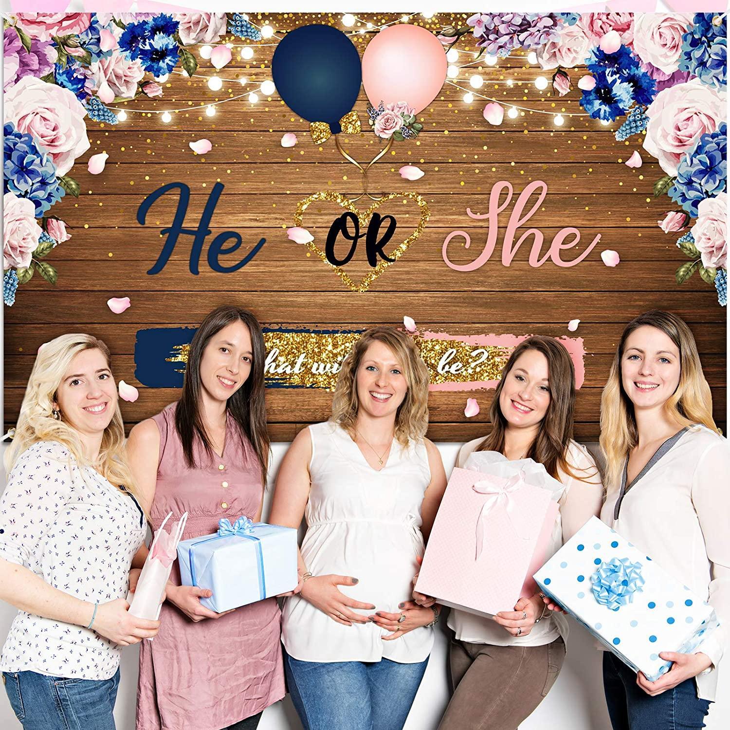 Gender Reveal Decorations Backdrop Banner He or She What Will Baby be Wooden Baby Gender Photography Background - Hibrides