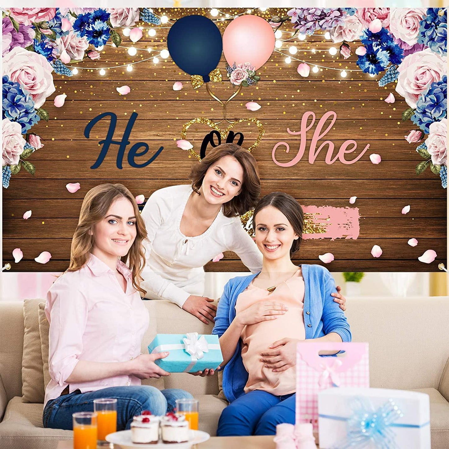 Gender Reveal Decorations Backdrop Banner He or She What Will Baby be Wooden Baby Gender Photography Background - Hibrides