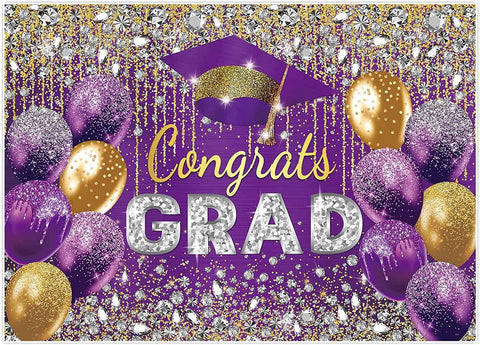 Purple and Gold Graduation Backdrop for Girl Boy Photography Master Congratulations Congrats Grad Class of 2023 - Hibrides