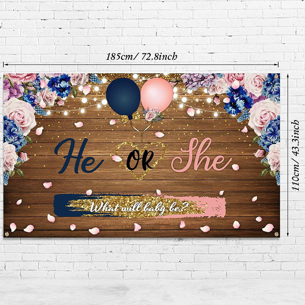 Gender Reveal Decorations Backdrop Banner He or She What Will Baby be Wooden Baby Gender Photography Background - Hibrides