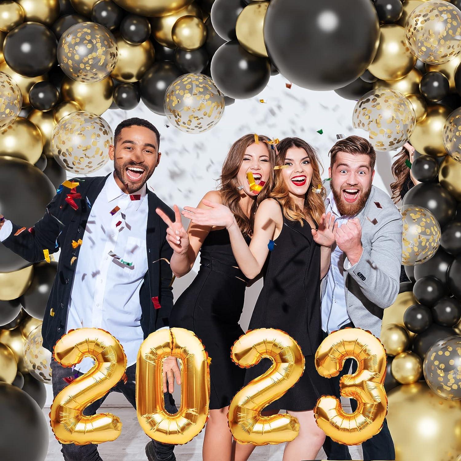 133pcs Black and Gold Balloons Garland Arch Kit, Black Metal Gold and Metallic Confetti Gold Balloons for Graduation Party Baby Shower - Hibrides