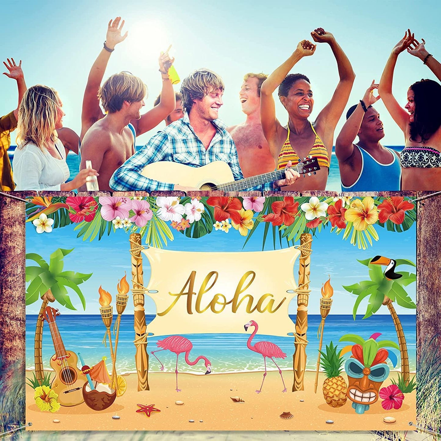 Hawaiian Aloha Party Decoration, Extra Large Summer Luau Beach Party Banner Backdrop - Hibrides