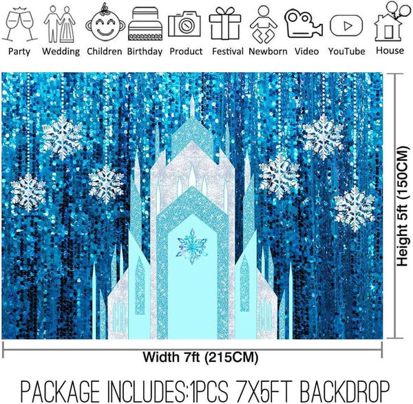 7x5 ft Fabric Ice Snow Castle Photo Backdrop Girl Birthday Party Decoration Princess Supply - Hibrides