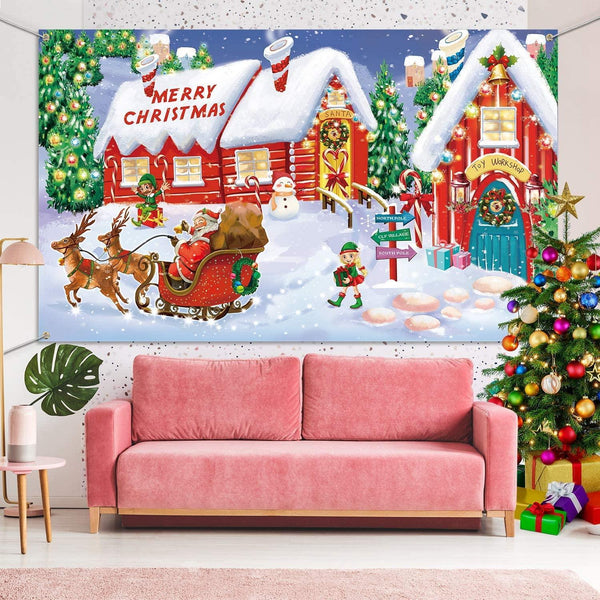 Christmas Wall Scene Santa Backdrop Extra Large Fabric Christmas Door Cover Decor Christmas Banner - Hibrides