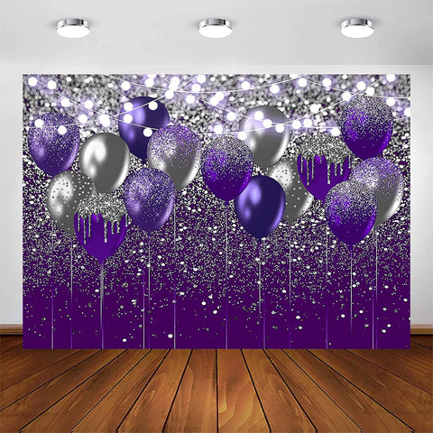 Purple and Silver Glitter Backdrop for Birthday Wedding Prom Graduation Photography Background - Hibrides