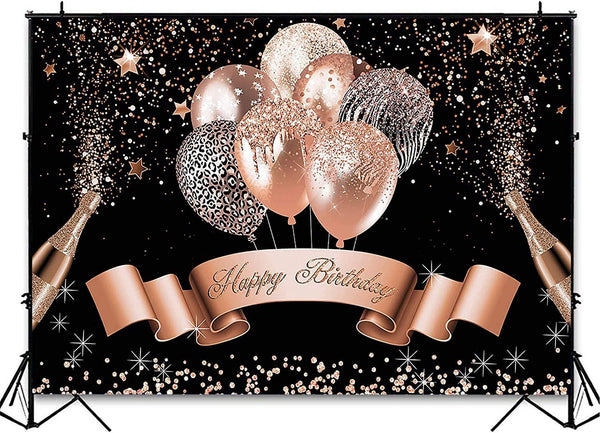 Glitter Balloon Birthday Backdrop for Girls Women Happy Birthday Party Banner - Hibrides