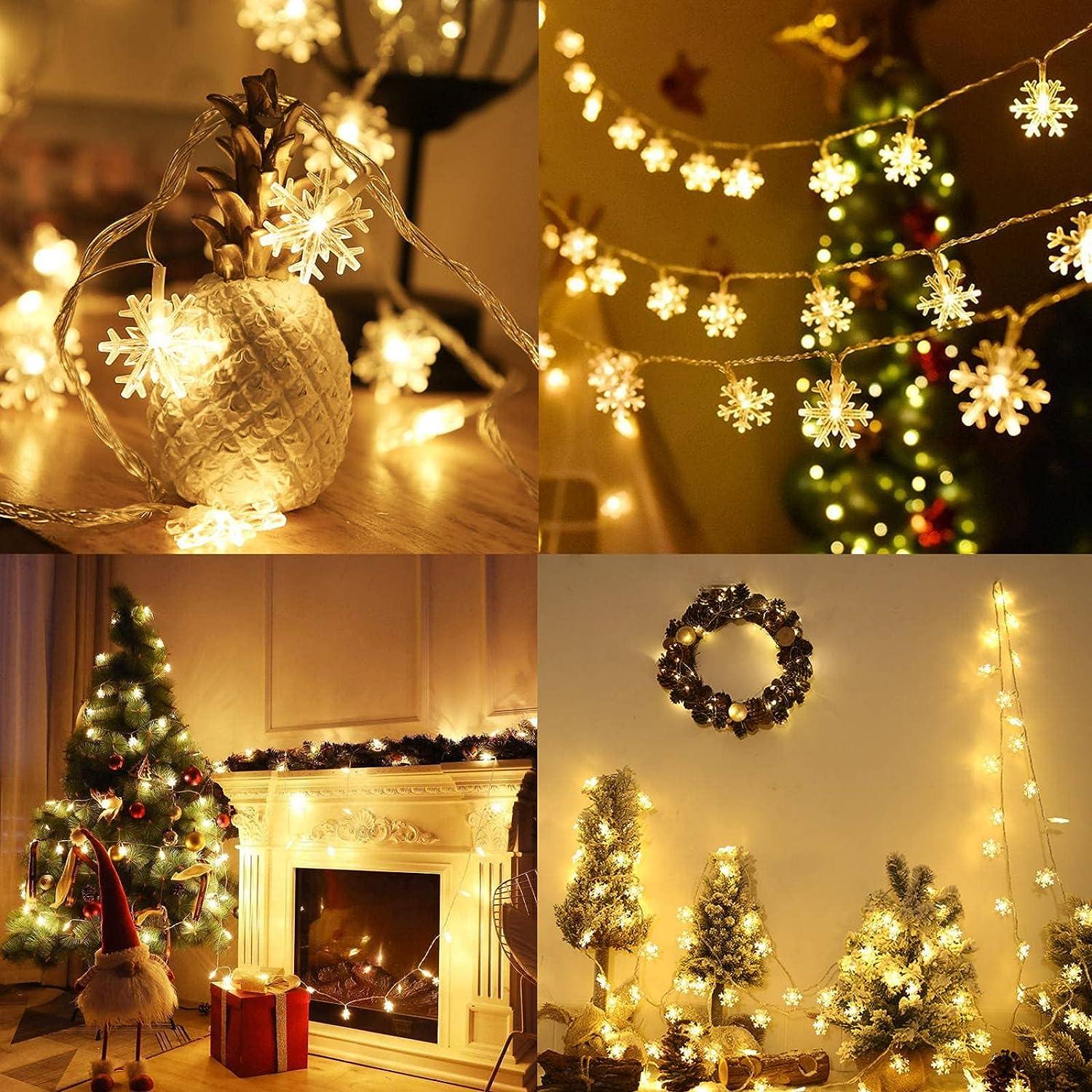 20ft 40 LED Snowflake String Lights Battery Operated Fairy Lights for Bedroom Room Party Home Xmas Decor - Hibrides