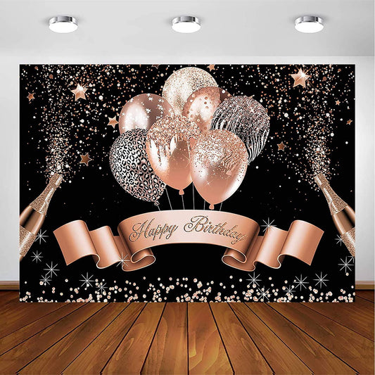 Glitter Balloon Birthday Backdrop for Girls Women Happy Birthday Party Banner - Hibrides