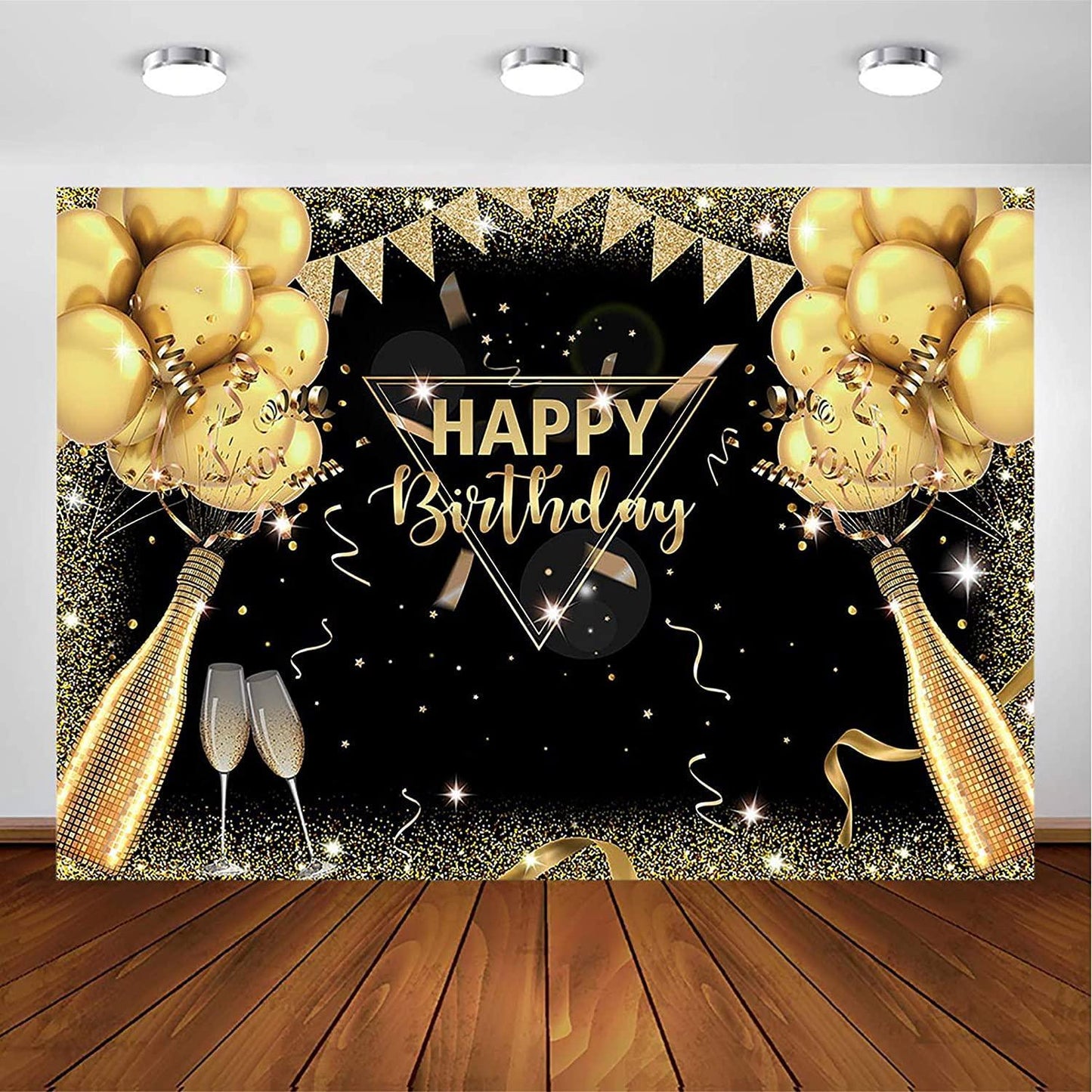 Black Gold Birthday Backdrop for Adult Men Woman Party Decorations Surprise - Hibrides