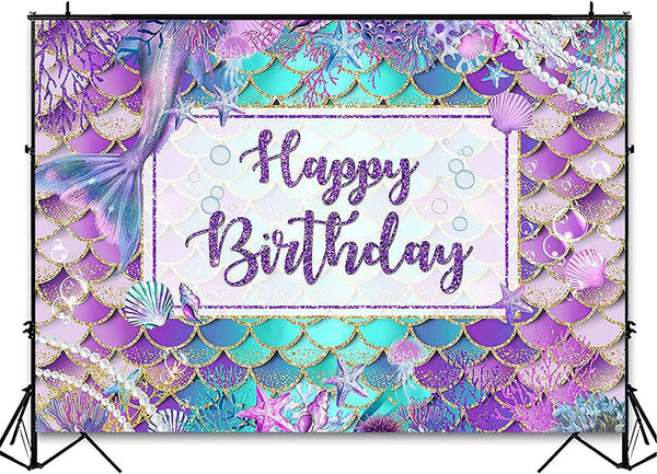 Mermaid Birthday Backdrop for Girl Under The Sea Party Photography Background - Hibrides