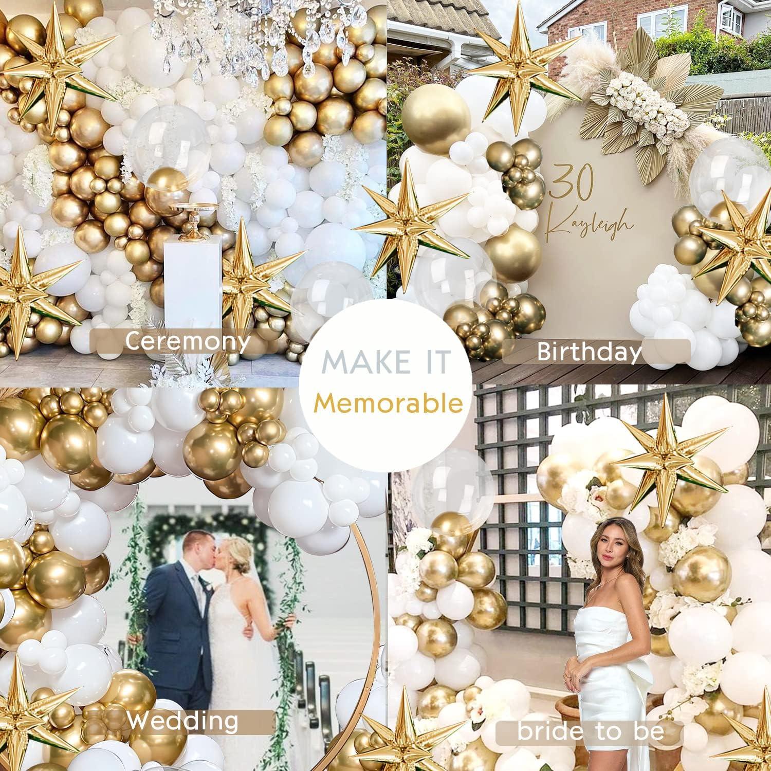 145pcs Chrome Gold and matte white Bobo starburst balloon arch for Birthday Party Baby shower Decorations - Hibrides