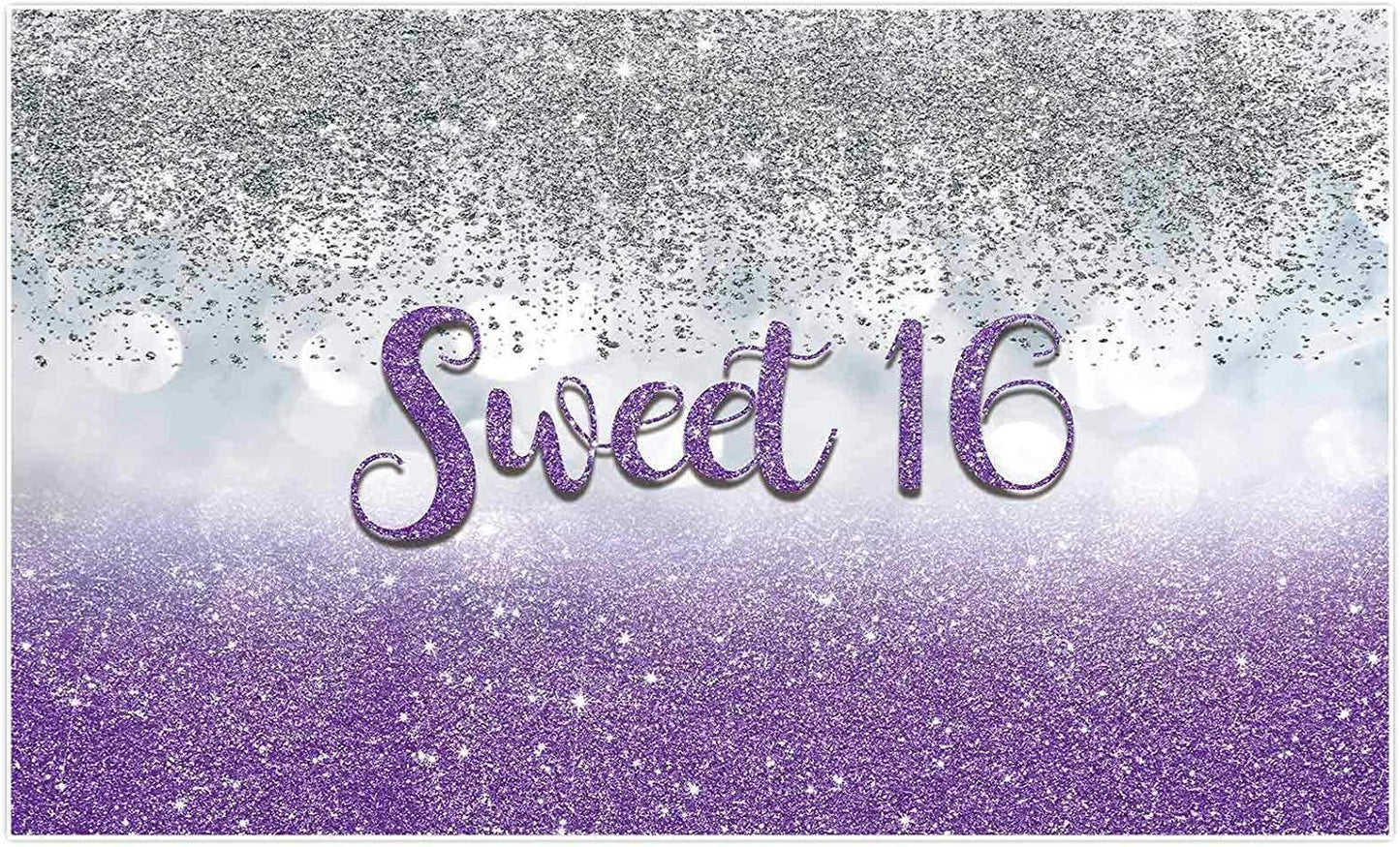 Sweet 16 Silver Blue Bokeh Glitter Backdrop 7x5ft for Girls Happy 16th Birthday Party Decorations - Hibrides