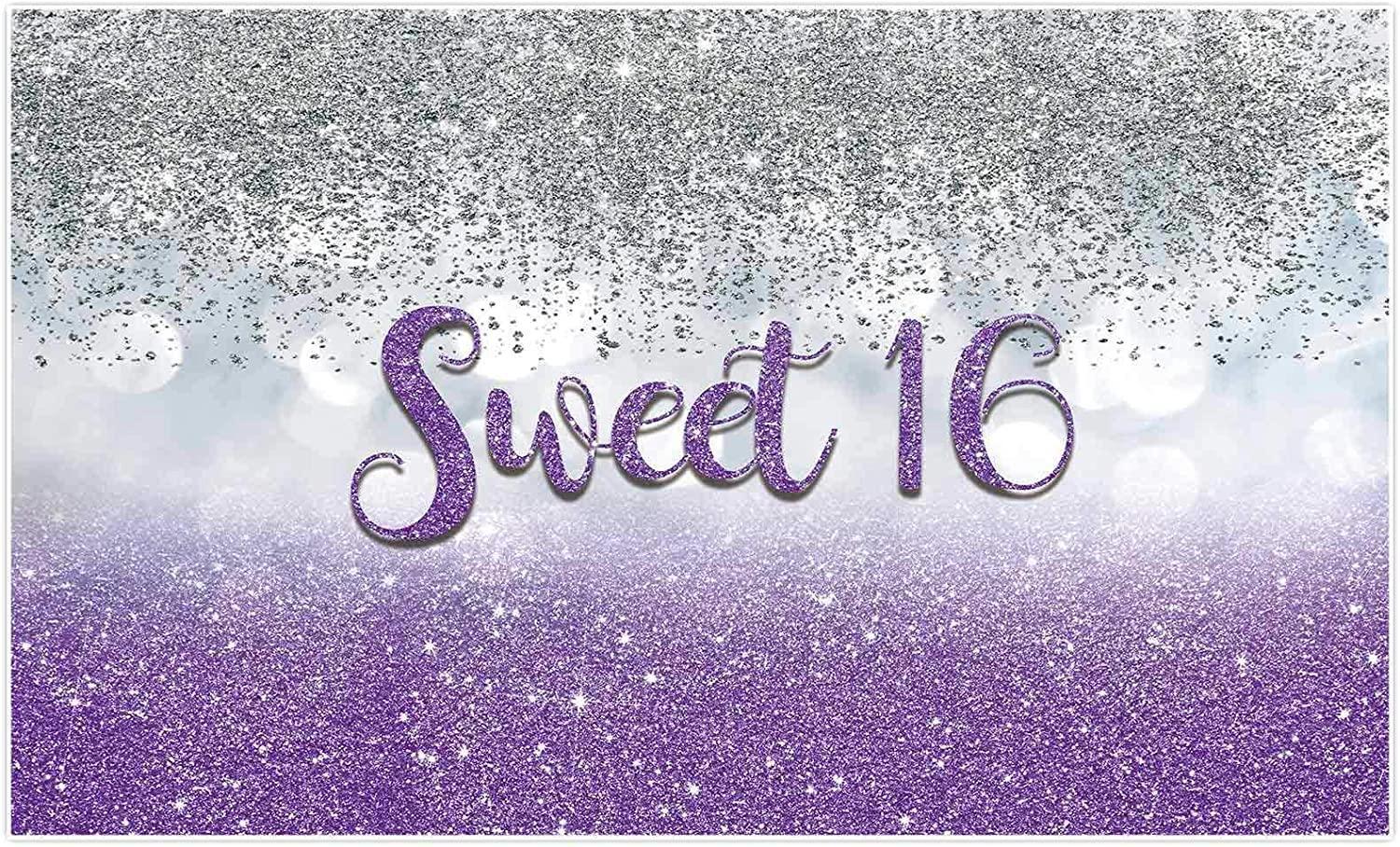 Sweet 16 Silver Blue Bokeh Glitter Backdrop 7x5ft for Girls Happy 16th Birthday Party Decorations - Hibrides