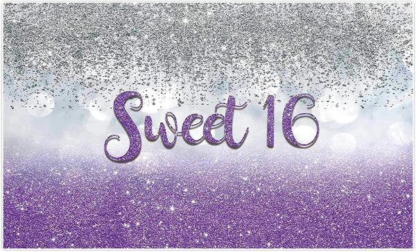 Sweet 16 Silver Blue Bokeh Glitter Backdrop 7x5ft for Girls Happy 16th Birthday Party Decorations - Hibrides