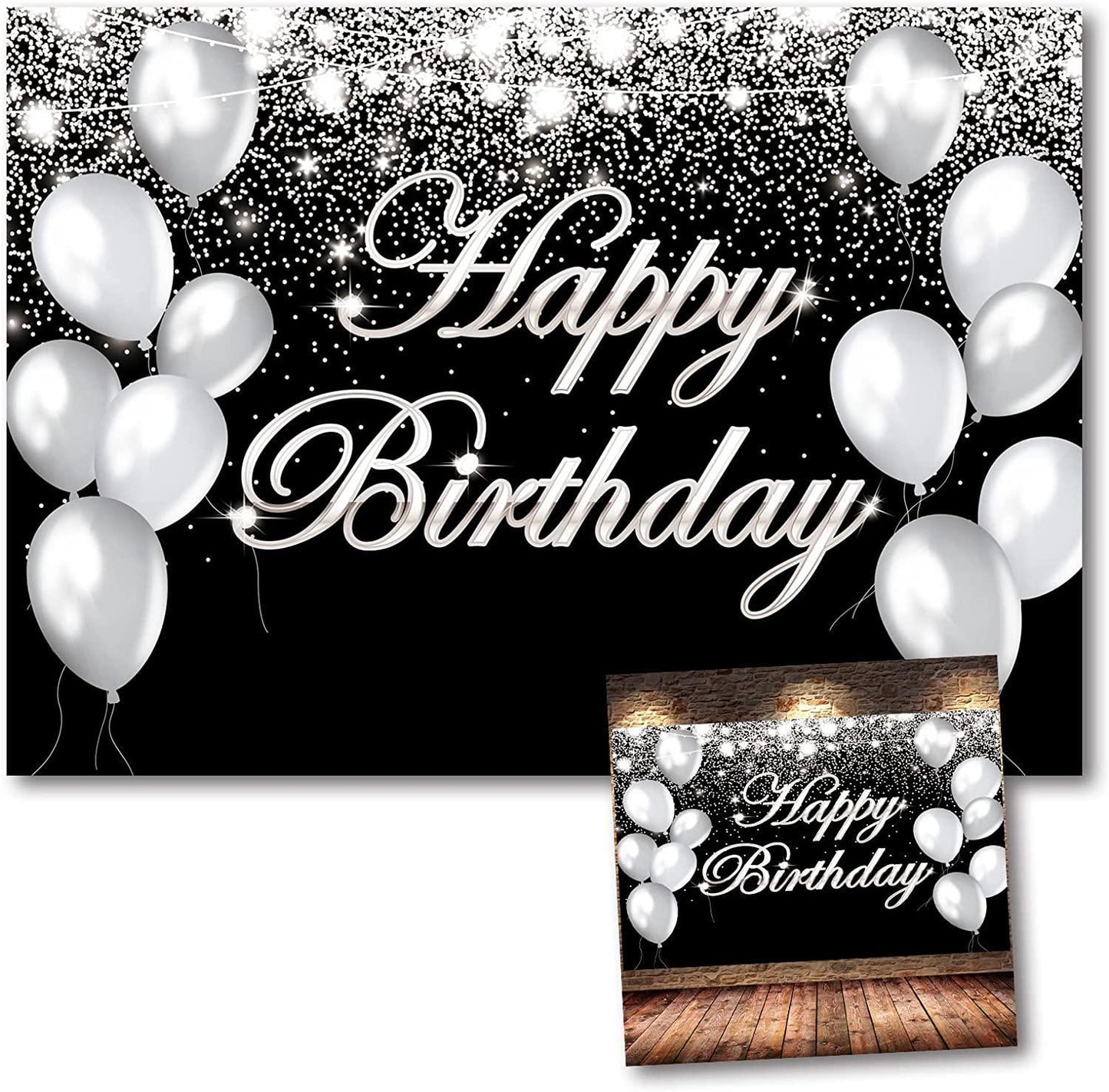 Happy Birthday Photography Backdrop Navy Blue and Silver Happy Birthday Sign - Hibrides