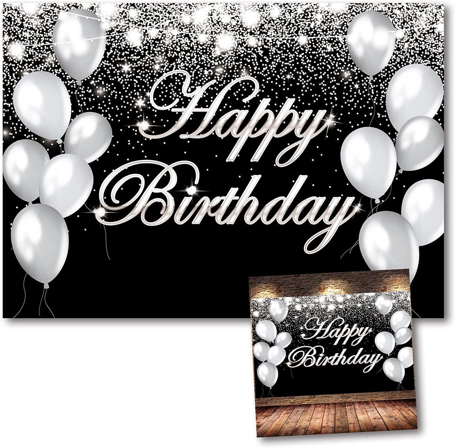 Happy Birthday Photography Backdrop Navy Blue and Silver Happy Birthday Sign - Hibrides