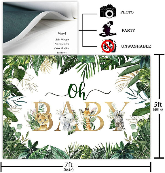 Jungle Animals Oh Baby Backdrop for Baby Shower Decoration Photography Background - Hibrides