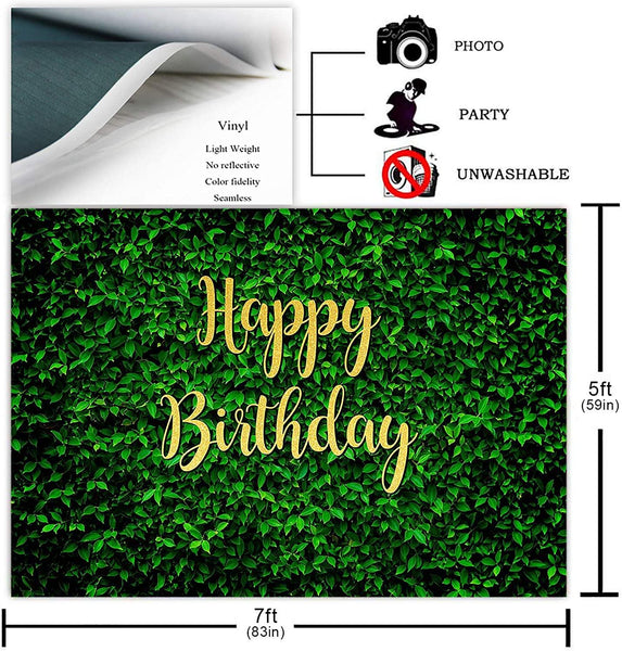 Green Leaves Happy Birthday Backdrop for Jungle Safari Party Decorations Photography Background - Hibrides