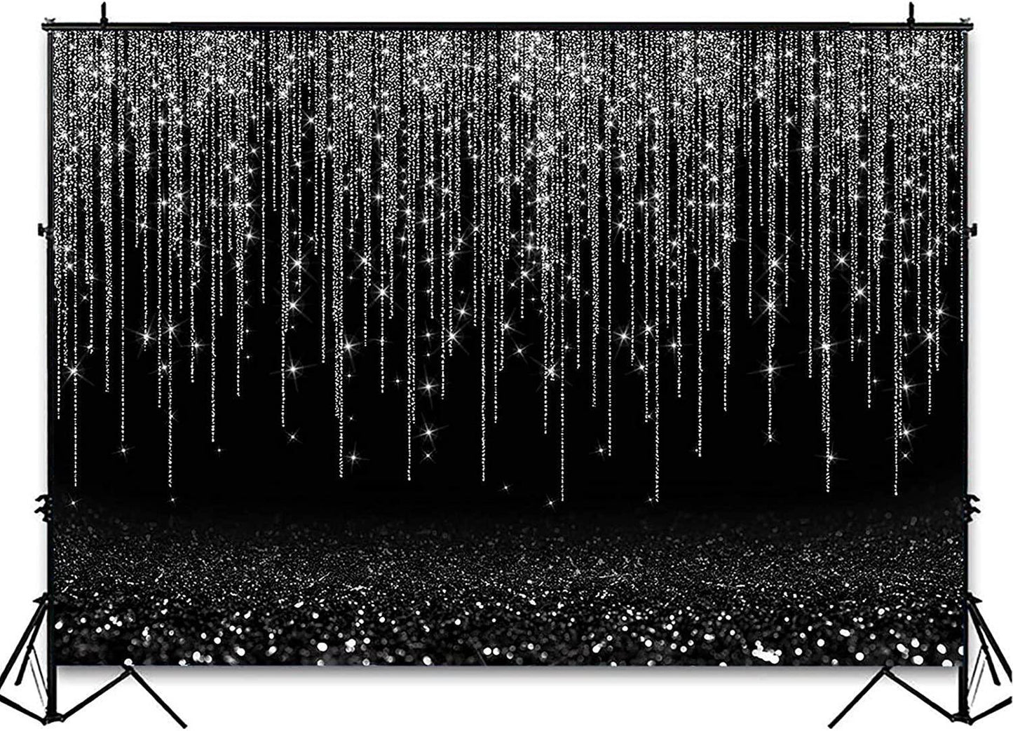 Black and Silver Glitter Sparkle Backdrop for Adult Kids Bday Party Decorations Photography Background - Hibrides