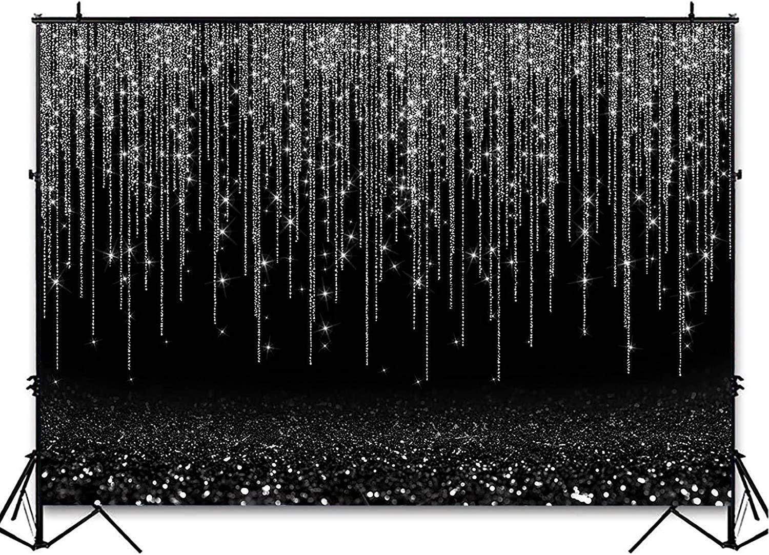 Black and Silver Glitter Sparkle Backdrop for Adult Kids Bday Party Decorations Photography Background - Hibrides