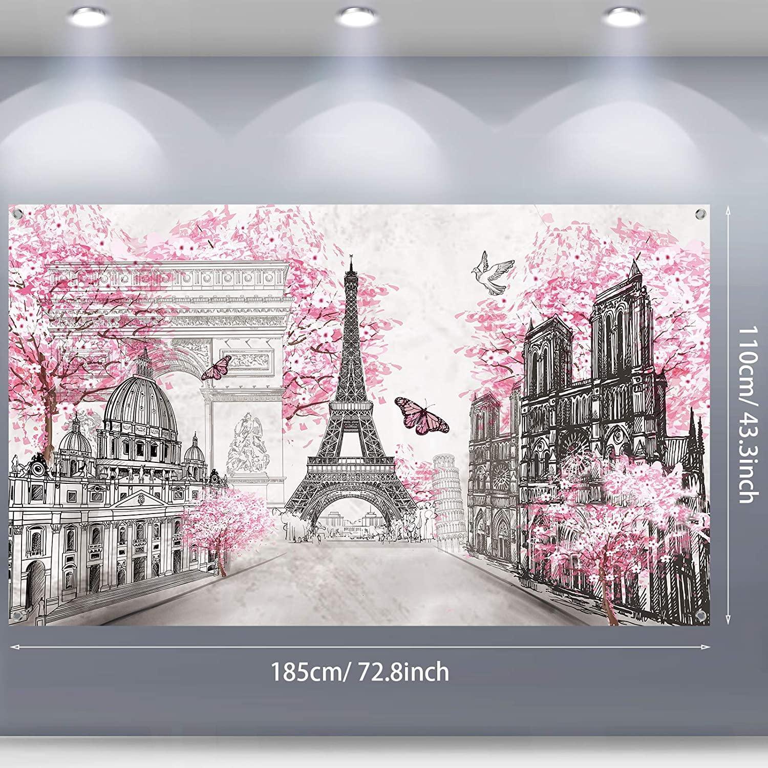Paris Tapestry Backdrop Paris Wall Art Eiffel Tower Photo Banner Background Birthday Backdrop - Hibrides