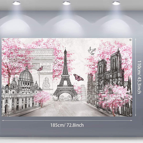 Paris Tapestry Backdrop Paris Wall Art Eiffel Tower Photo Banner Background Birthday Backdrop - Hibrides