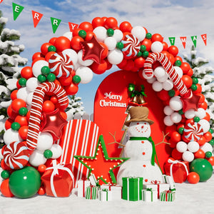 119pcs Christmas Balloon Garland Arch kit with Xmas Green Red White Candy Balloons Gift Box