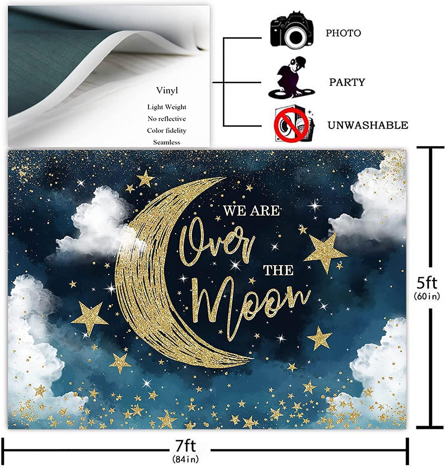 We are Over The Moon Baby Shower Backdrop Moon and Stars Starry Night Celestial Baby Shower Party Decorations - Hibrides