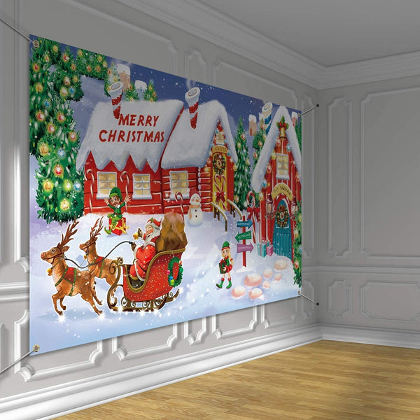 Christmas Wall Scene Santa Backdrop Extra Large Fabric Christmas Door Cover Decor Christmas Banner - Hibrides