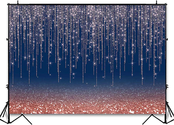 Rose Gold and Navy Glitter Sparkle Backdrop for Adult Kids Bday Party Decorations Photography Background - Hibrides