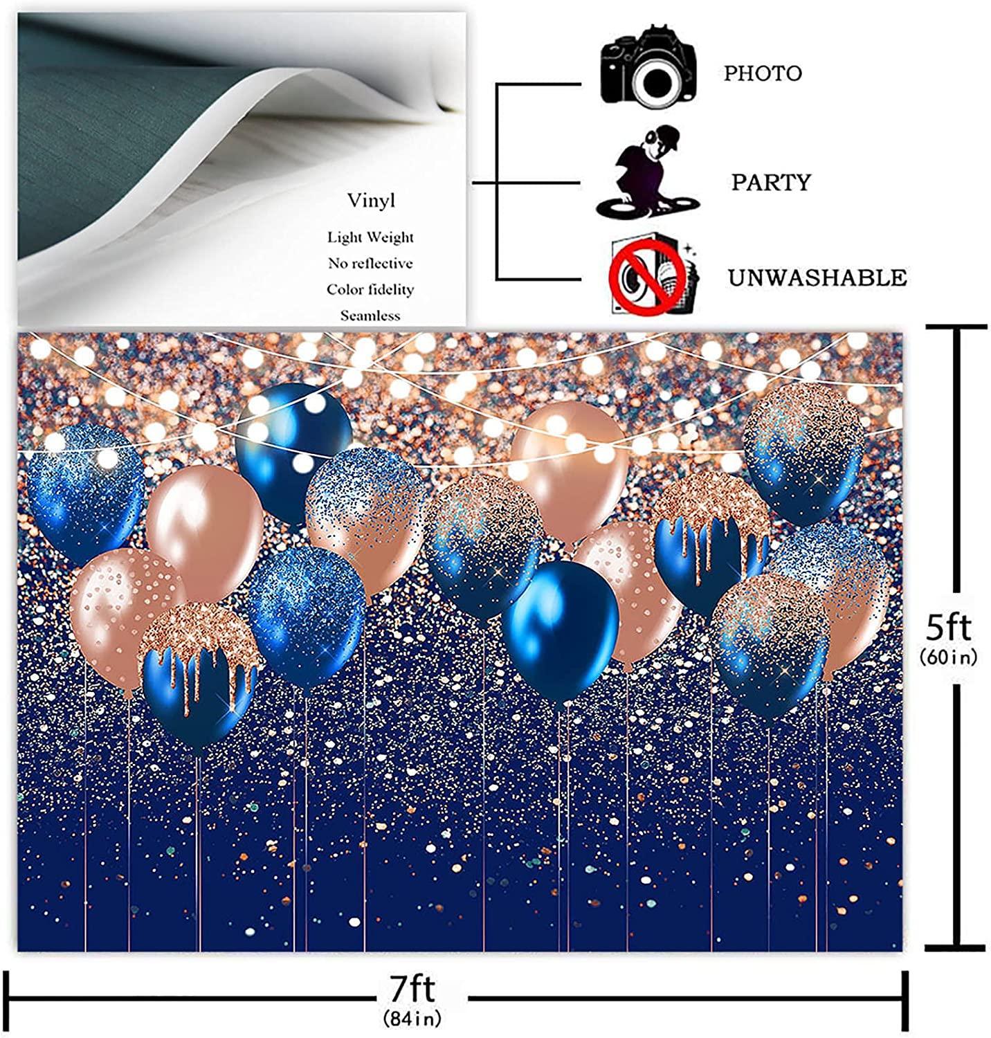 Rose Gold and Navy Glitter Balloon Backdrop for Adult Kids Birthday Party Photography Background - Hibrides