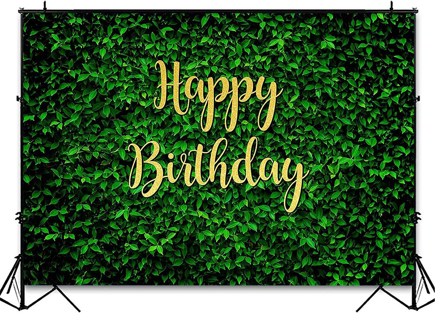 Green Leaves Happy Birthday Backdrop for Jungle Safari Party Decorations Photography Background - Hibrides