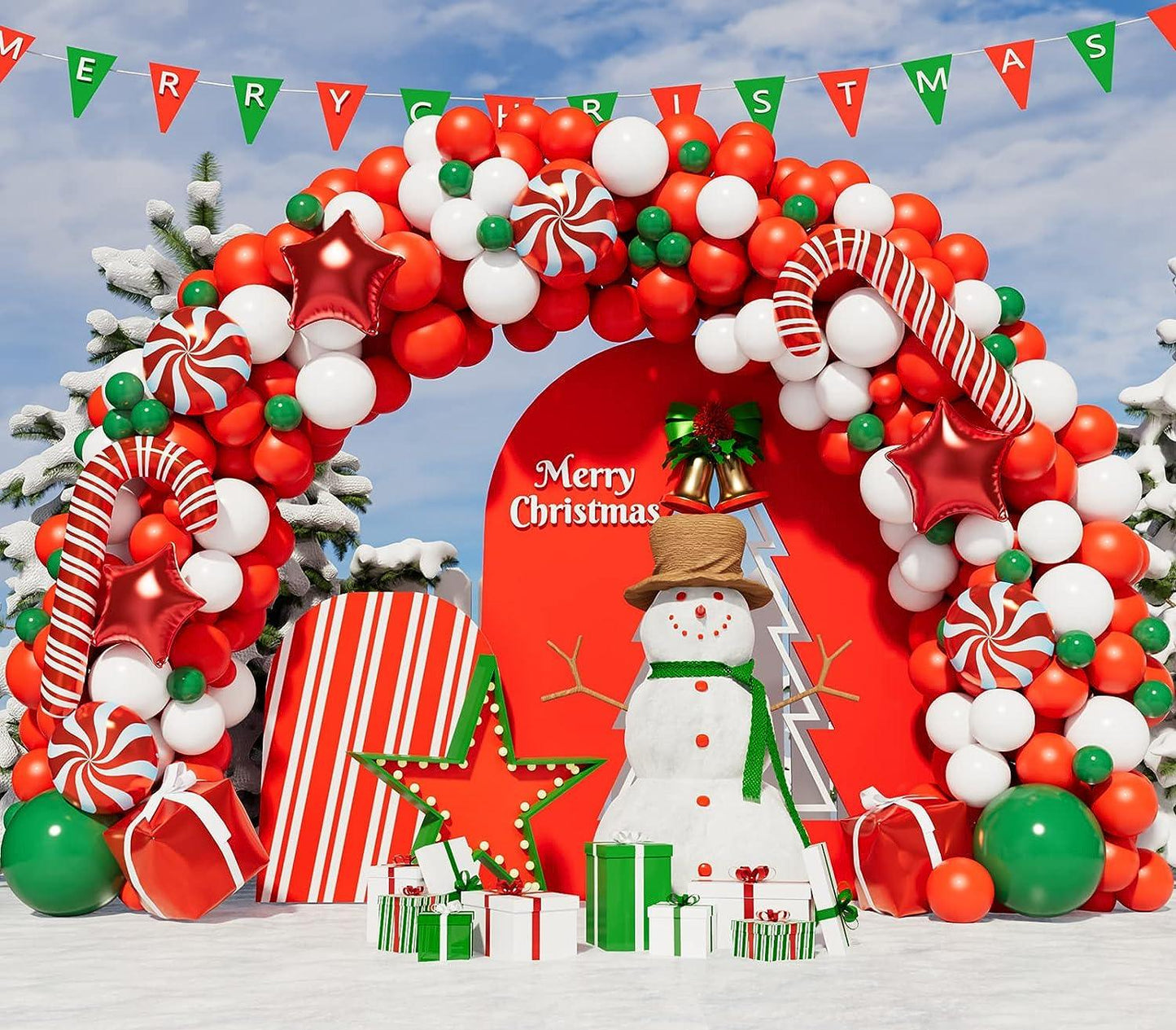 119pcs Christmas Balloon Garland Arch kit with Xmas Green Red White Candy Balloons Gift Box - Hibrides
