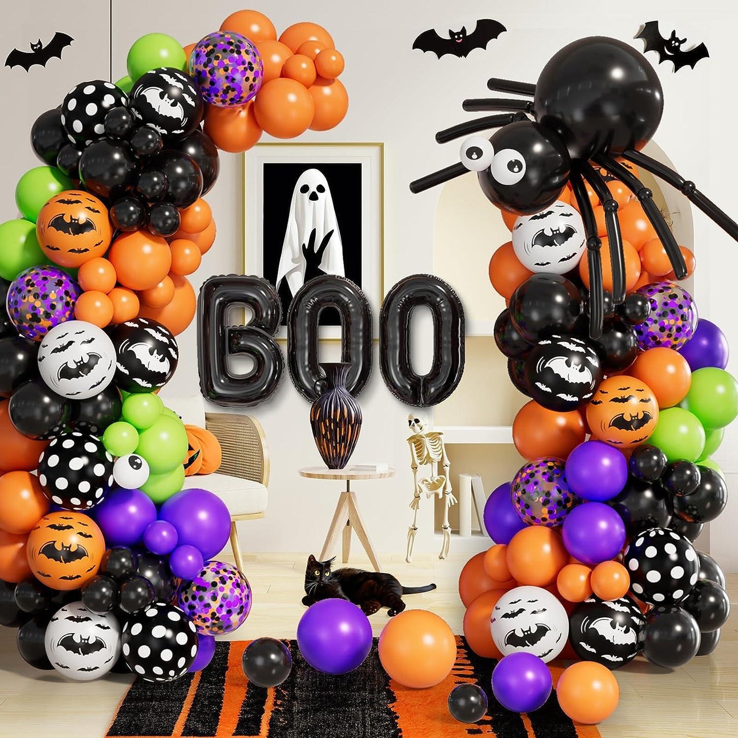 117pcs Halloween Balloon Garland Arch kit with Spider Balloons Black Orange Purple Fruit Green Confetti Balloons - Hibrides