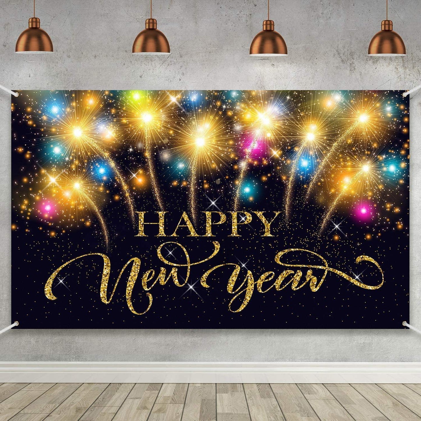 Happy New Year Party Decoration Supplies, Extra Large Fabric Happy New Year Banner for 2023 Party Decoration, - Hibrides