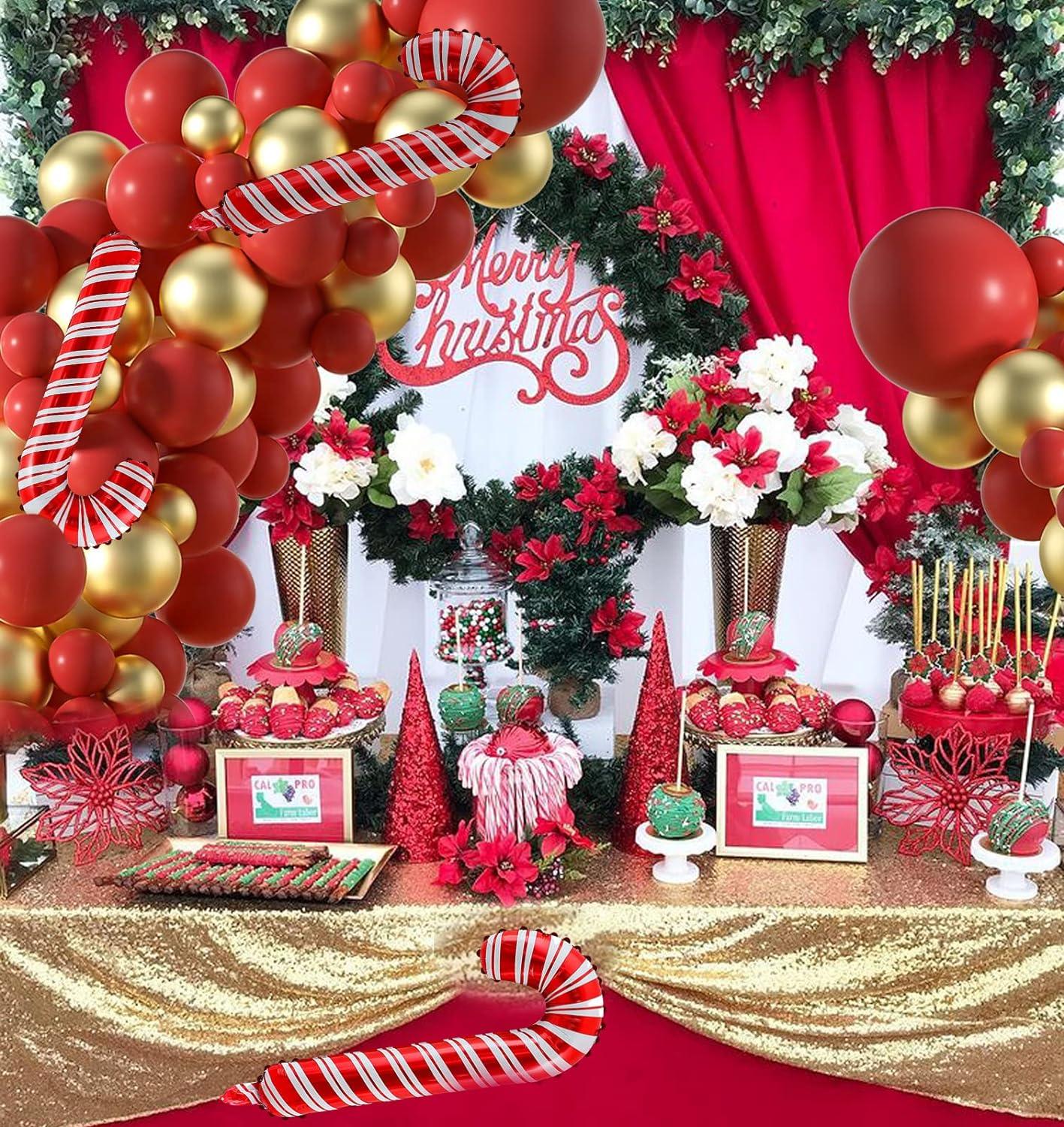 120PCS Christmas Balloons Garland Arch Kit Red and Gold Balloons Pack With Christmas Candy Cane - Hibrides