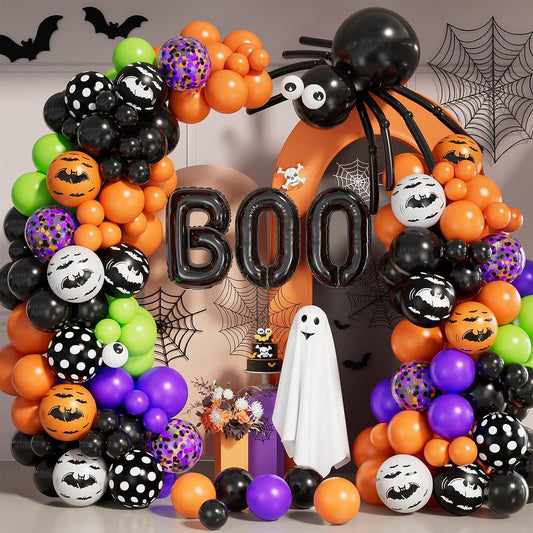 117pcs Halloween Balloon Garland Arch kit with Spider Balloons Black Orange Purple Fruit Green Confetti Balloons - Hibrides