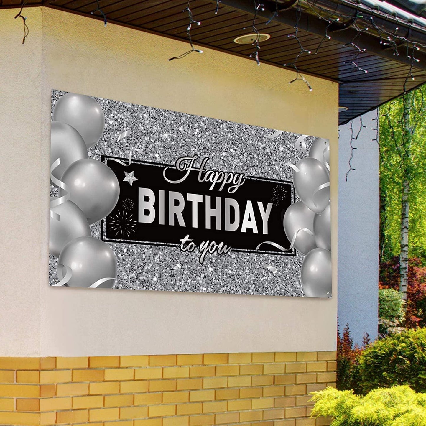 Silver Happy Birthday Banner Backdrop Silver Birthday Party Decorations Black White Balloons - Hibrides