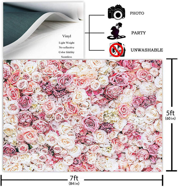 Floral Backdrop for Parties Photoshoot Pink Rose Flowers Wedding Birthday Party Photography Background - Hibrides