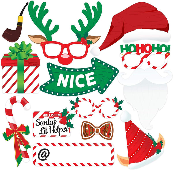 38pcs Christmas Photo Booth Props- Christmas Games for Party Supplies - Picture Backdrop Decorations Set Party Favors