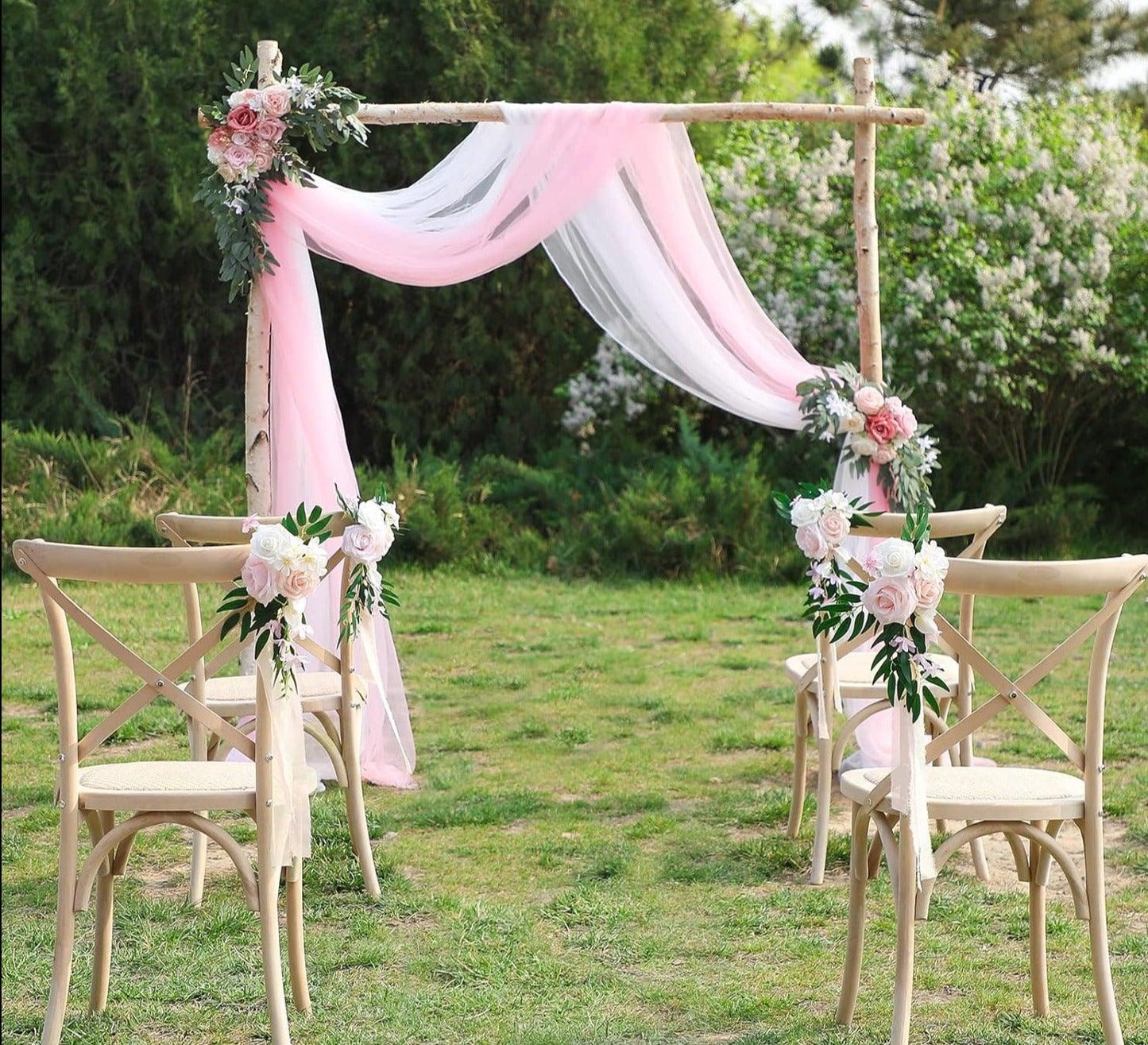 6pcs Outdoor Wedding Aisle Decorations Wedding Chair Decor for Wedding Ceremony White Wedding Artificial Flowers for Chair Decor Pew Flowers