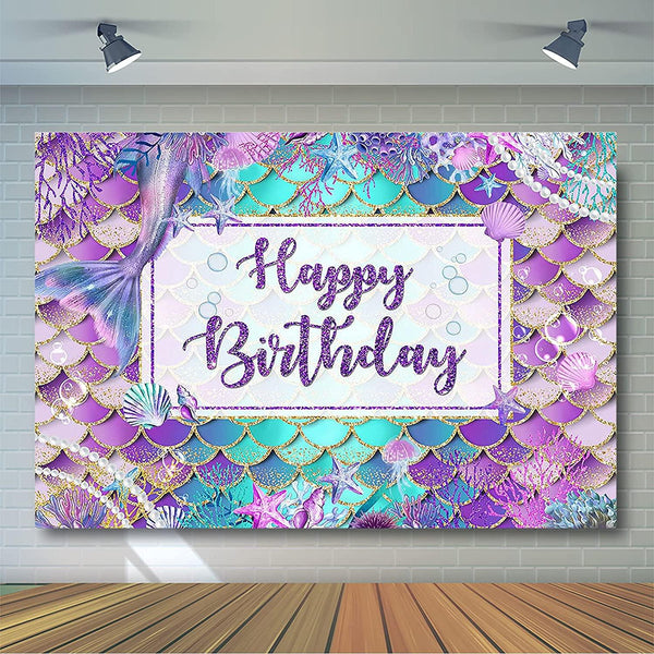 Mermaid Birthday Backdrop for Girl Under The Sea Party Photography Background - Hibrides