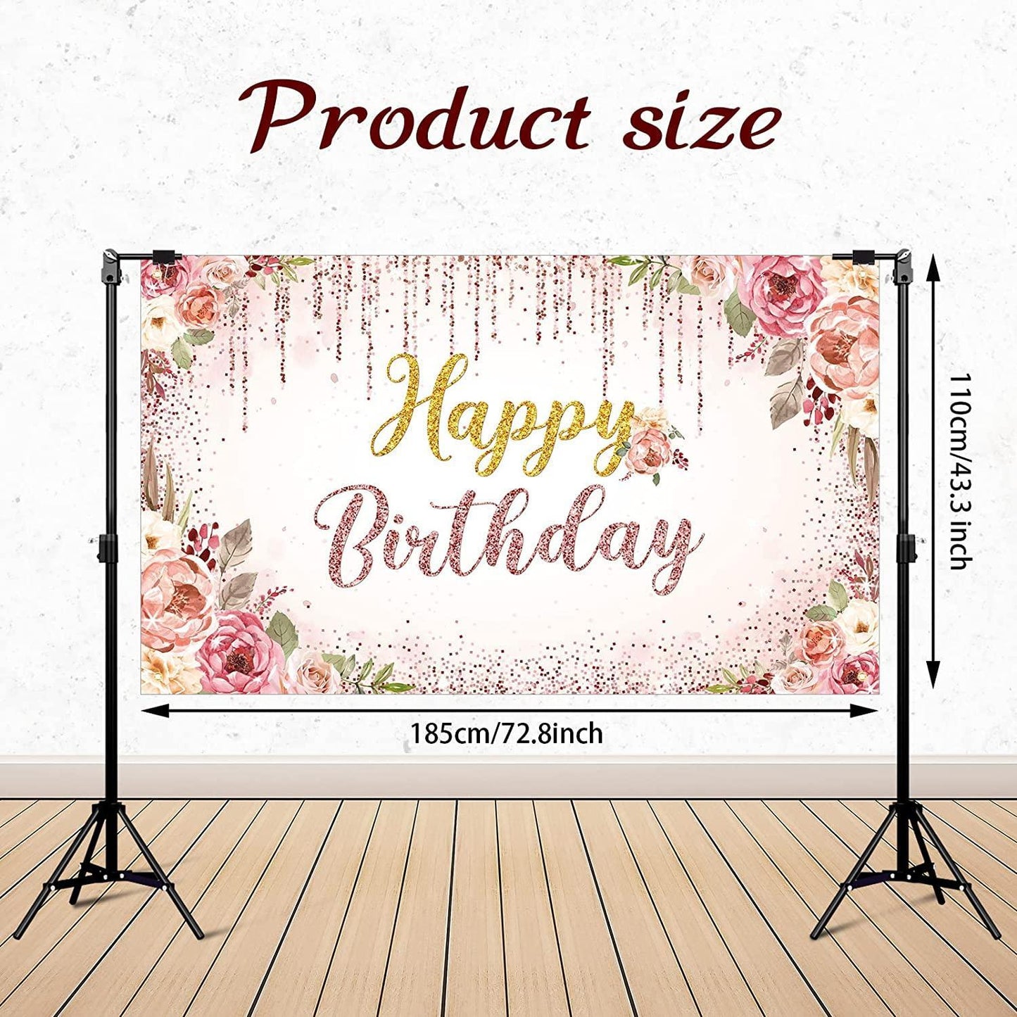 Rose Gold Happy Birthday Backdrop Decorations for Women Pink and Gold Background - Hibrides