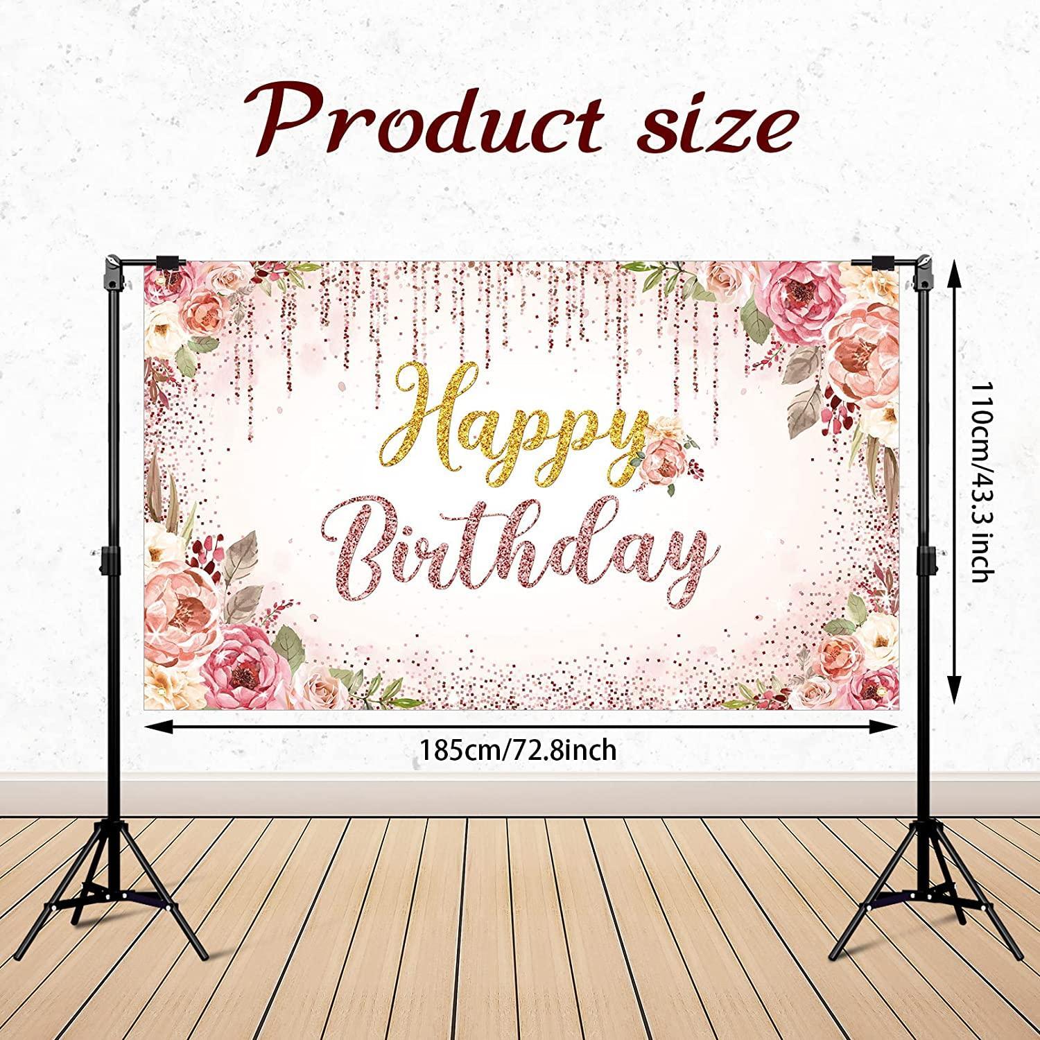 Rose Gold Happy Birthday Backdrop Decorations for Women Pink and Gold Background - Hibrides
