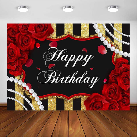 Red Rose Birthday Backdrop for Girls Woman Party Decorations Red Roses Floral Pearl - Hibrides