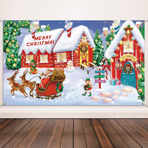 Christmas Wall Scene Santa Backdrop Extra Large Fabric Christmas Door Cover Decor Christmas Banner - Hibrides