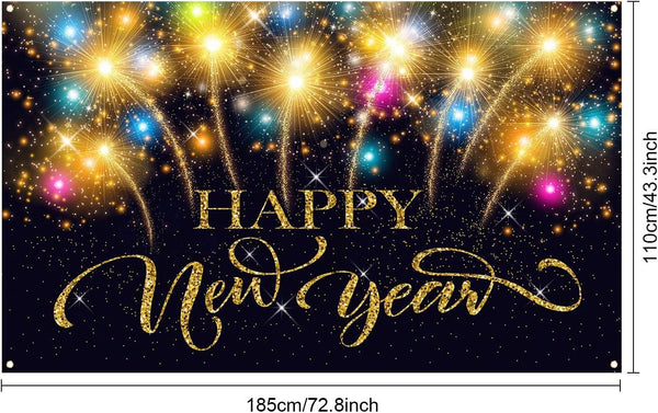 Happy New Year Party Decoration Supplies, Extra Large Fabric Happy New Year Banner for 2023 Party Decoration, - Hibrides