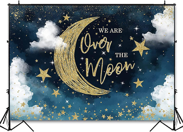 We are Over The Moon Baby Shower Backdrop Moon and Stars Starry Night Celestial Baby Shower Party Decorations - Hibrides