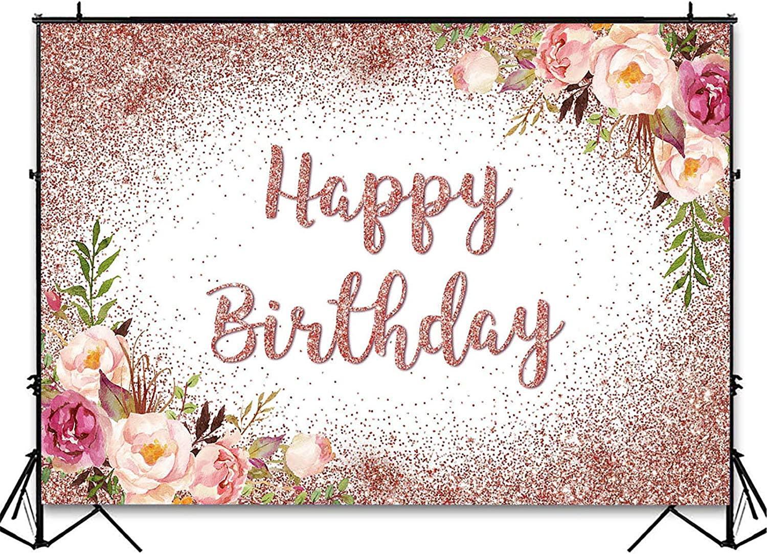 Rose Gold Birthday Backdrop for Girls Women Happy Birthday Party Photography Background - Hibrides